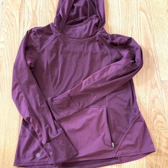 Athleta Plush Tech Hoodie Cowl Neck Long Sleeve Womens L Burgundy Thermal - Picture 5 of 7
